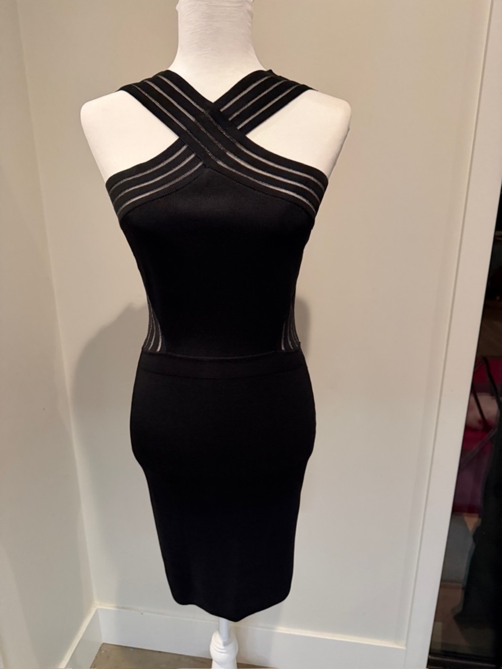 Marciano Black One-Shoulder Cross-Strap Bodycon Dress